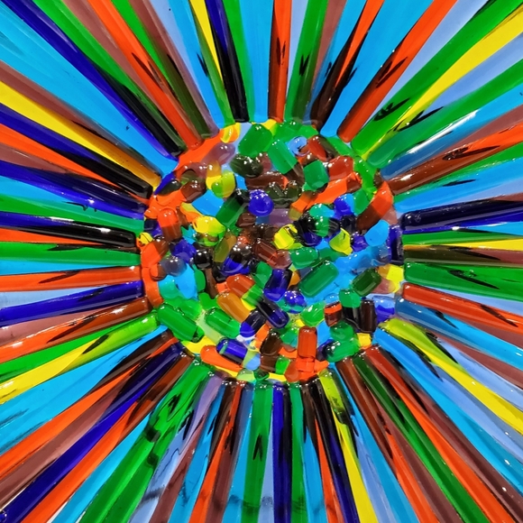 14"🌈Stunning Colorful Fused Glass Art Primary Colors Rainbow Explosion Unsigned - Picture 6 of 9